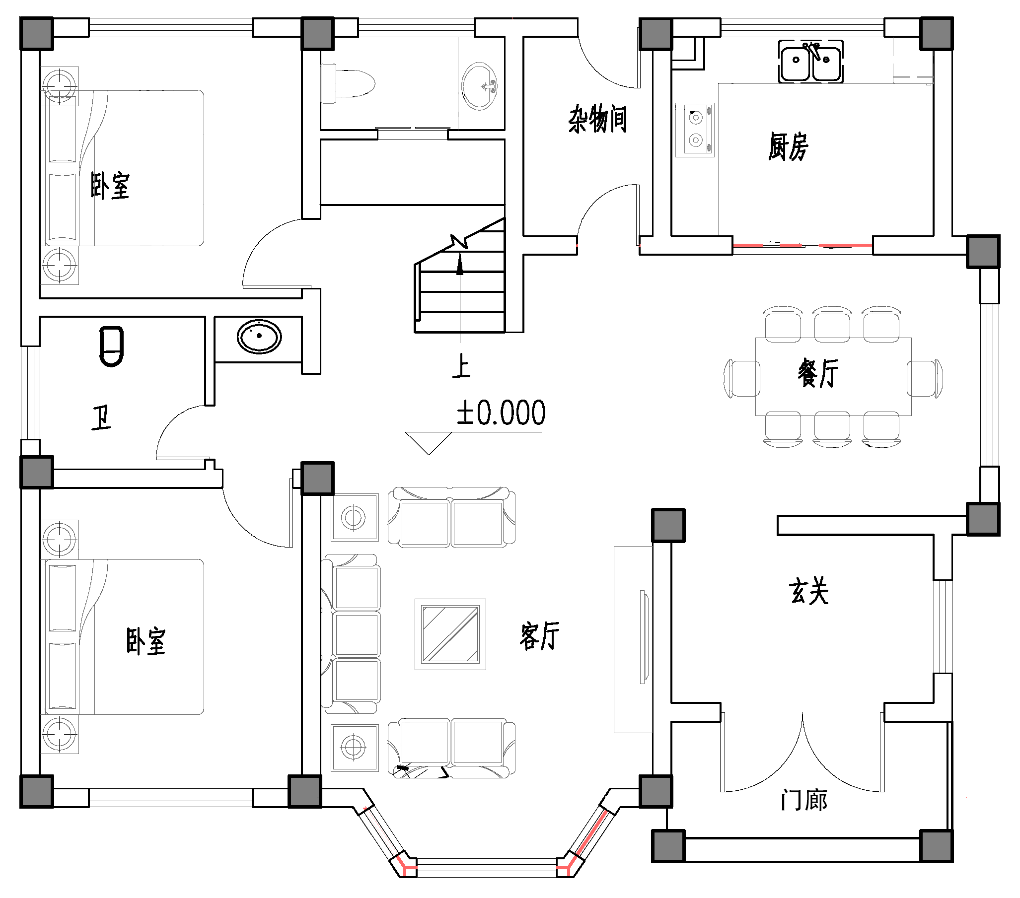 屋顶平面图:三层平面图:卧室(2个房间),书房,卫生间,衣帽间,露台,阳台